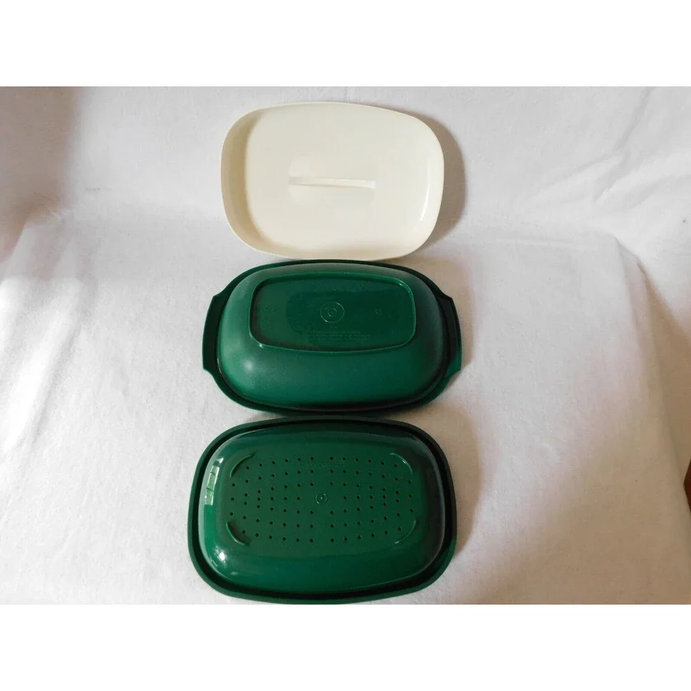 Tupperware 3 Piece Steamer - Green & White
